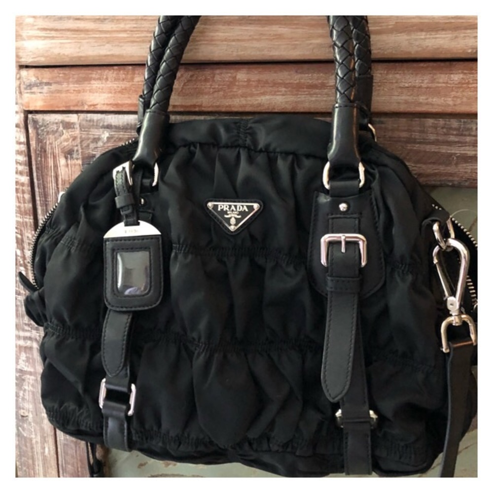 Prada gaufre bowling bag, silver & leather accents